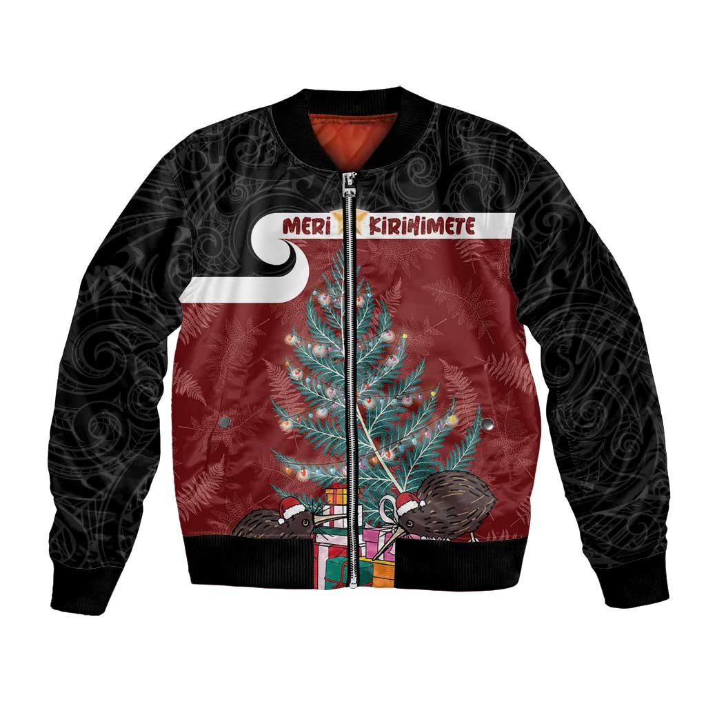 Personalised New Zealand Maori Christmas Bomber Jacket Xmas Fern Mix Kowhawhai LT7 Unisex Black - Polynesian Pride
