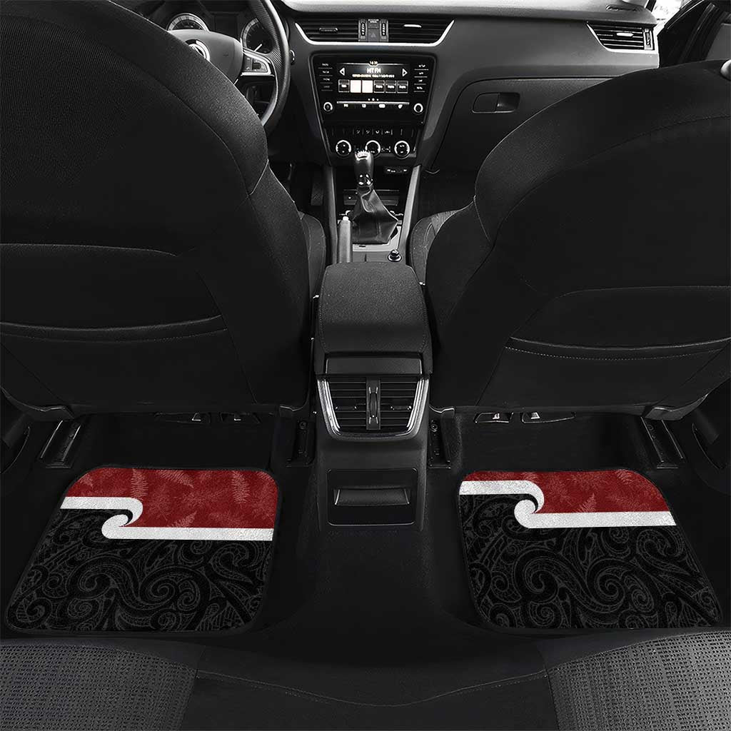 Personalised New Zealand Maori Christmas Car Mats Xmas Fern Mix Kowhawhai LT7 Set 2pcs - Back Black - Polynesian Pride