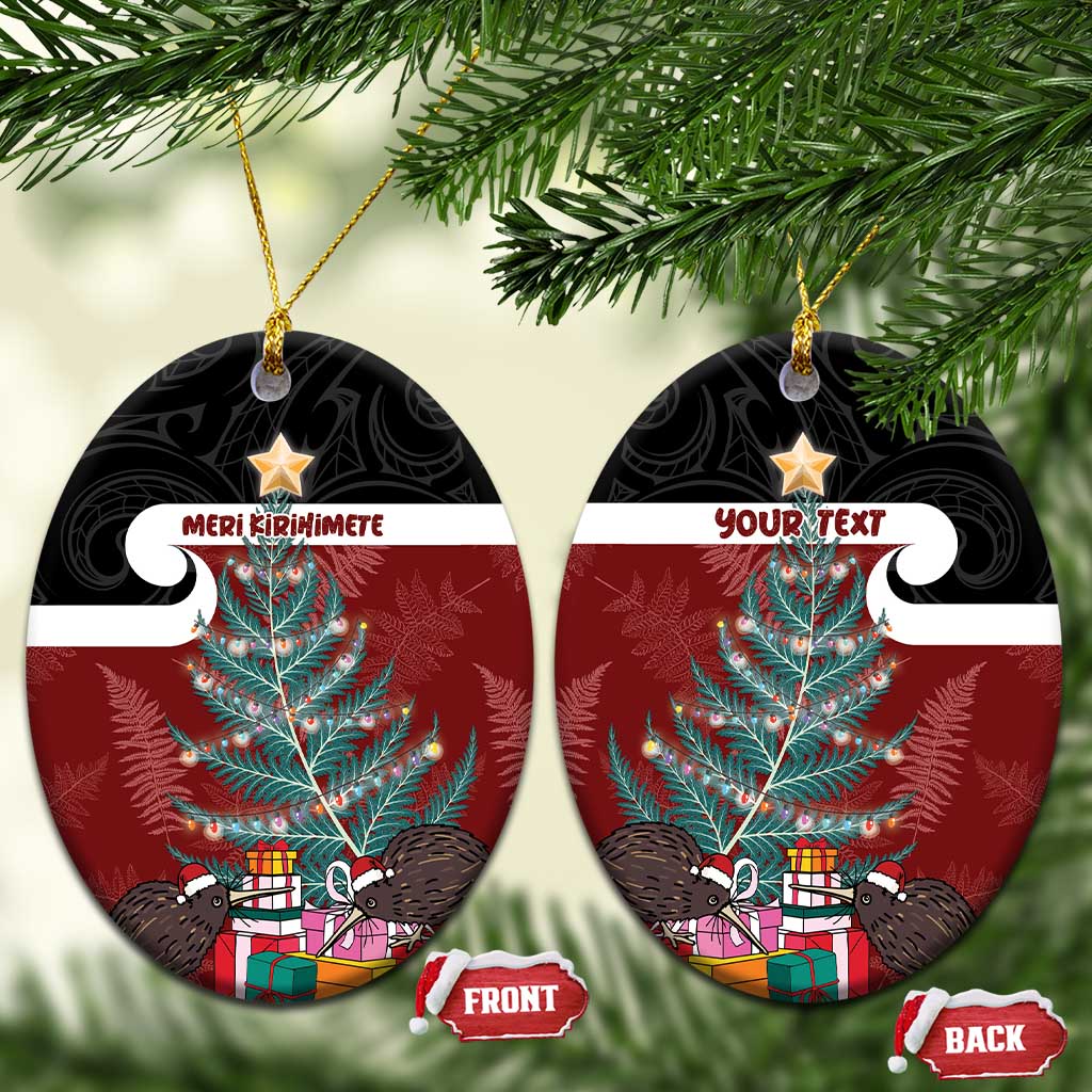 Personalised New Zealand Maori Christmas Ceramic Ornament Xmas Fern Mix Kowhawhai LT7 Oval Black - Polynesian Pride