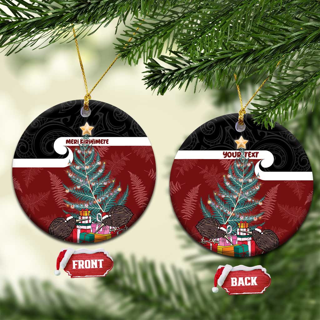 Personalised New Zealand Maori Christmas Ceramic Ornament Xmas Fern Mix Kowhawhai LT7 Circle Black - Polynesian Pride