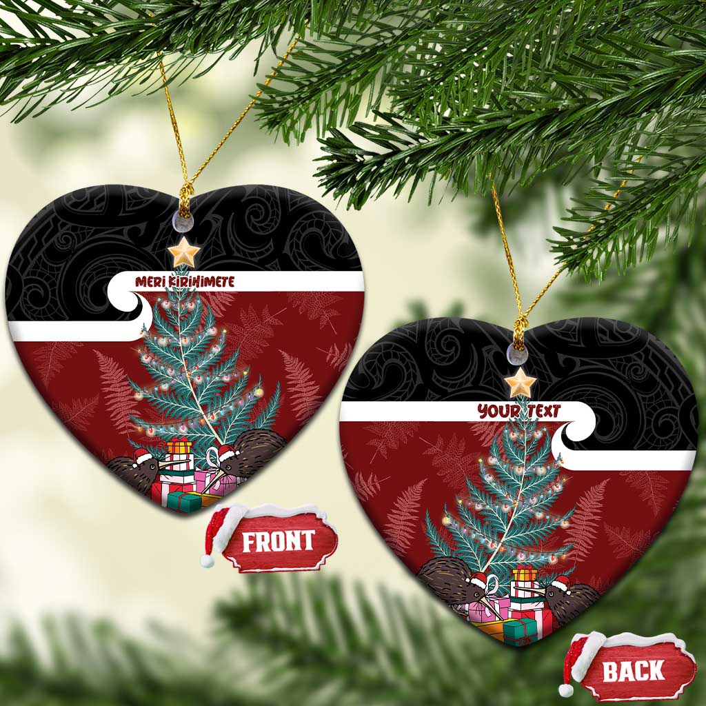 Personalised New Zealand Maori Christmas Ceramic Ornament Xmas Fern Mix Kowhawhai LT7 Heart Black - Polynesian Pride