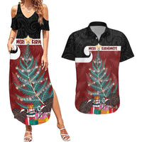 Personalised New Zealand Maori Christmas Couples Matching Summer Maxi Dress and Hawaiian Shirt Xmas Fern Mix Kowhawhai LT7 Black - Polynesian Pride