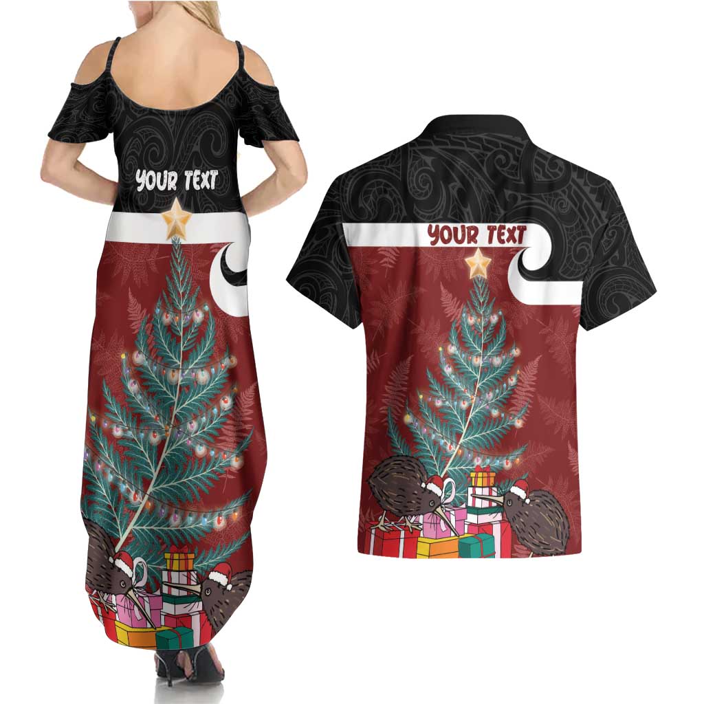Personalised New Zealand Maori Christmas Couples Matching Summer Maxi Dress and Hawaiian Shirt Xmas Fern Mix Kowhawhai LT7 - Polynesian Pride