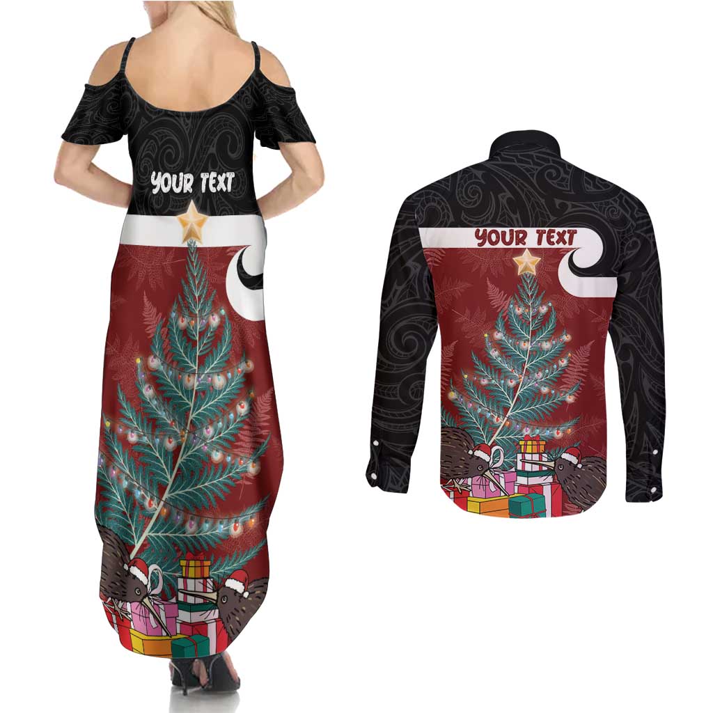 Personalised New Zealand Maori Christmas Couples Matching Summer Maxi Dress and Long Sleeve Button Shirt Xmas Fern Mix Kowhawhai LT7 - Polynesian Pride