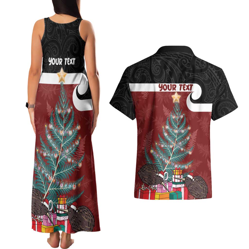 Personalised New Zealand Maori Christmas Couples Matching Tank Maxi Dress and Hawaiian Shirt Xmas Fern Mix Kowhawhai LT7 - Polynesian Pride
