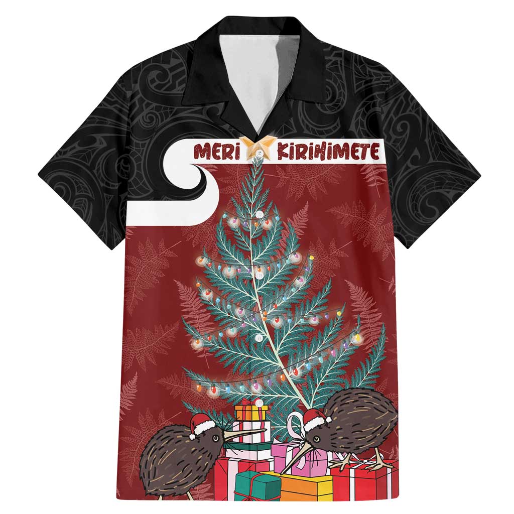 Personalised New Zealand Maori Christmas Family Matching Mermaid Dress and Hawaiian Shirt Xmas Fern Mix Kowhawhai LT7 Dad's Shirt - Short Sleeve Black - Polynesian Pride
