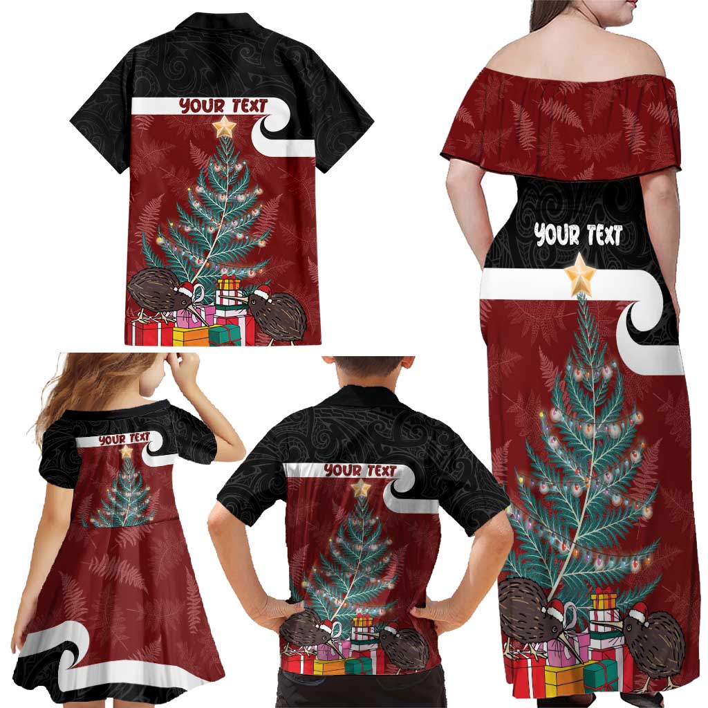 Personalised New Zealand Maori Christmas Family Matching Off Shoulder Maxi Dress and Hawaiian Shirt Xmas Fern Mix Kowhawhai LT7 - Polynesian Pride