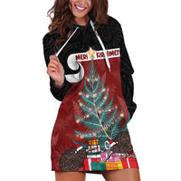 Personalised New Zealand Maori Christmas Hoodie Dress Xmas Fern Mix Kowhawhai LT7 Black - Polynesian Pride