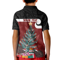 Personalised New Zealand Maori Christmas Kid Polo Shirt Xmas Fern Mix Kowhawhai LT7 - Polynesian Pride