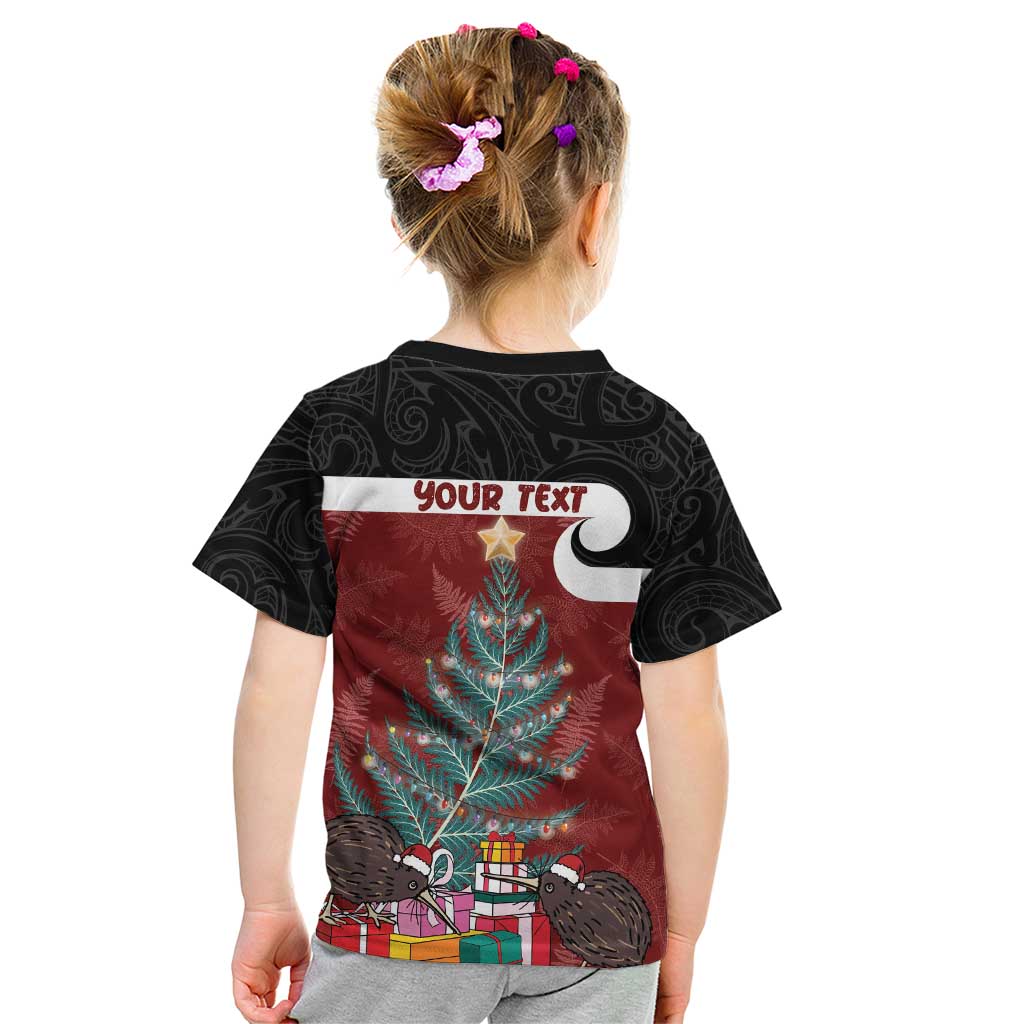 Personalised New Zealand Maori Christmas Kid T Shirt Xmas Fern Mix Kowhawhai LT7 - Polynesian Pride