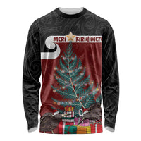 Personalised New Zealand Maori Christmas Long Sleeve Shirt Xmas Fern Mix Kowhawhai LT7 Unisex Black - Polynesian Pride