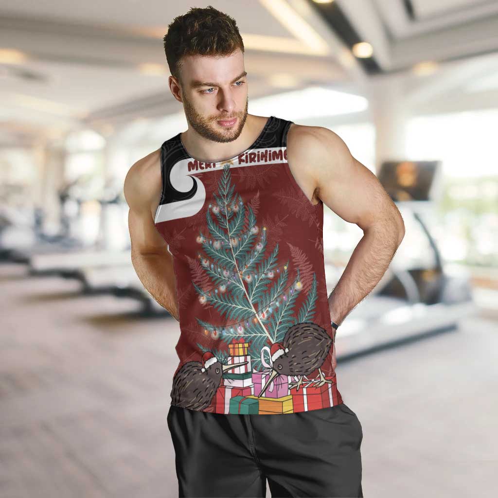Personalised New Zealand Maori Christmas Men Tank Top Xmas Fern Mix Kowhawhai LT7 Black - Polynesian Pride