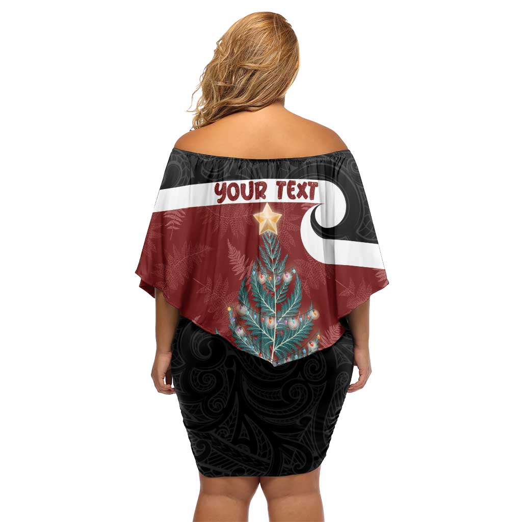 Personalised New Zealand Maori Christmas Off Shoulder Short Dress Xmas Fern Mix Kowhawhai LT7 - Polynesian Pride