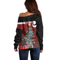 Personalised New Zealand Maori Christmas Off Shoulder Sweater Xmas Fern Mix Kowhawhai LT7 - Polynesian Pride