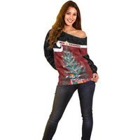 Personalised New Zealand Maori Christmas Off Shoulder Sweater Xmas Fern Mix Kowhawhai LT7 - Polynesian Pride