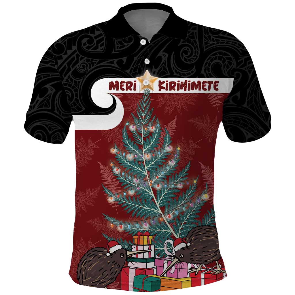 Personalised New Zealand Maori Christmas Polo Shirt Xmas Fern Mix Kowhawhai LT7 Black - Polynesian Pride