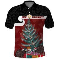 Personalised New Zealand Maori Christmas Polo Shirt Xmas Fern Mix Kowhawhai LT7 Black - Polynesian Pride