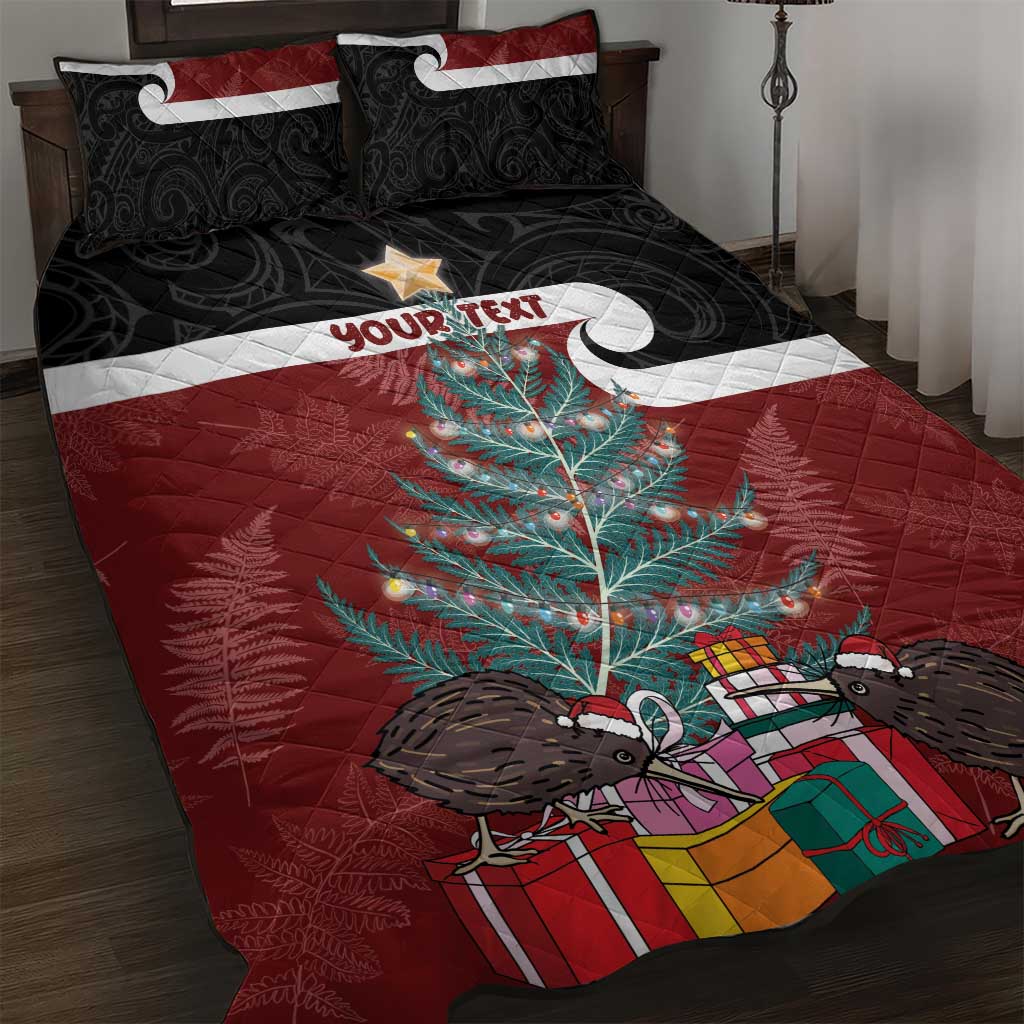 Personalised New Zealand Maori Christmas Quilt Bed Set Xmas Fern Mix Kowhawhai LT7 Black - Polynesian Pride