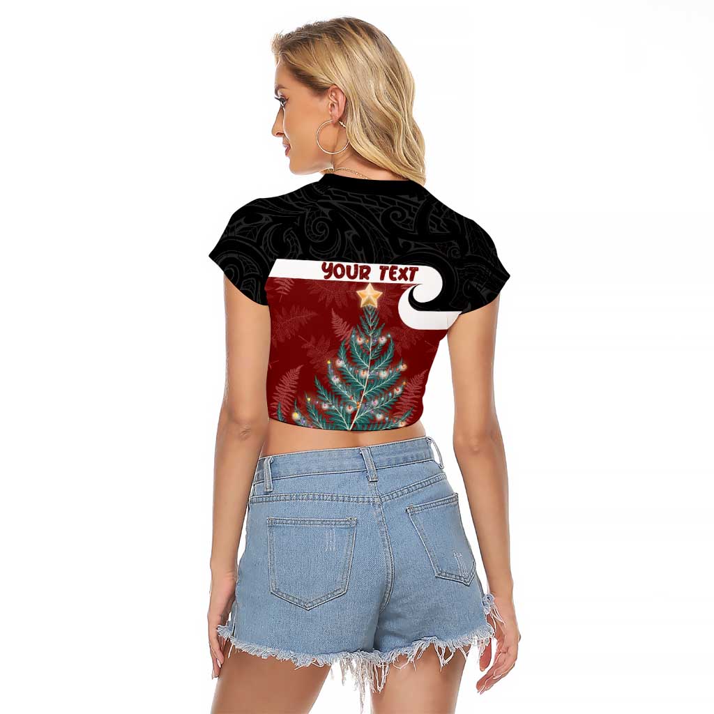 Personalised New Zealand Maori Christmas Raglan Cropped T Shirt Xmas Fern Mix Kowhawhai LT7 - Polynesian Pride