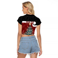 Personalised New Zealand Maori Christmas Raglan Cropped T Shirt Xmas Fern Mix Kowhawhai LT7 - Polynesian Pride