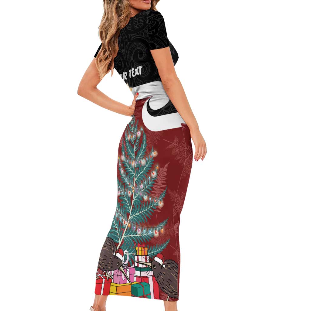 Personalised New Zealand Maori Christmas Short Sleeve Bodycon Dress Xmas Fern Mix Kowhawhai LT7 - Polynesian Pride