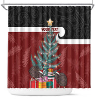 Personalised New Zealand Maori Christmas Shower Curtain Xmas Fern Mix Kowhawhai LT7 Black - Polynesian Pride