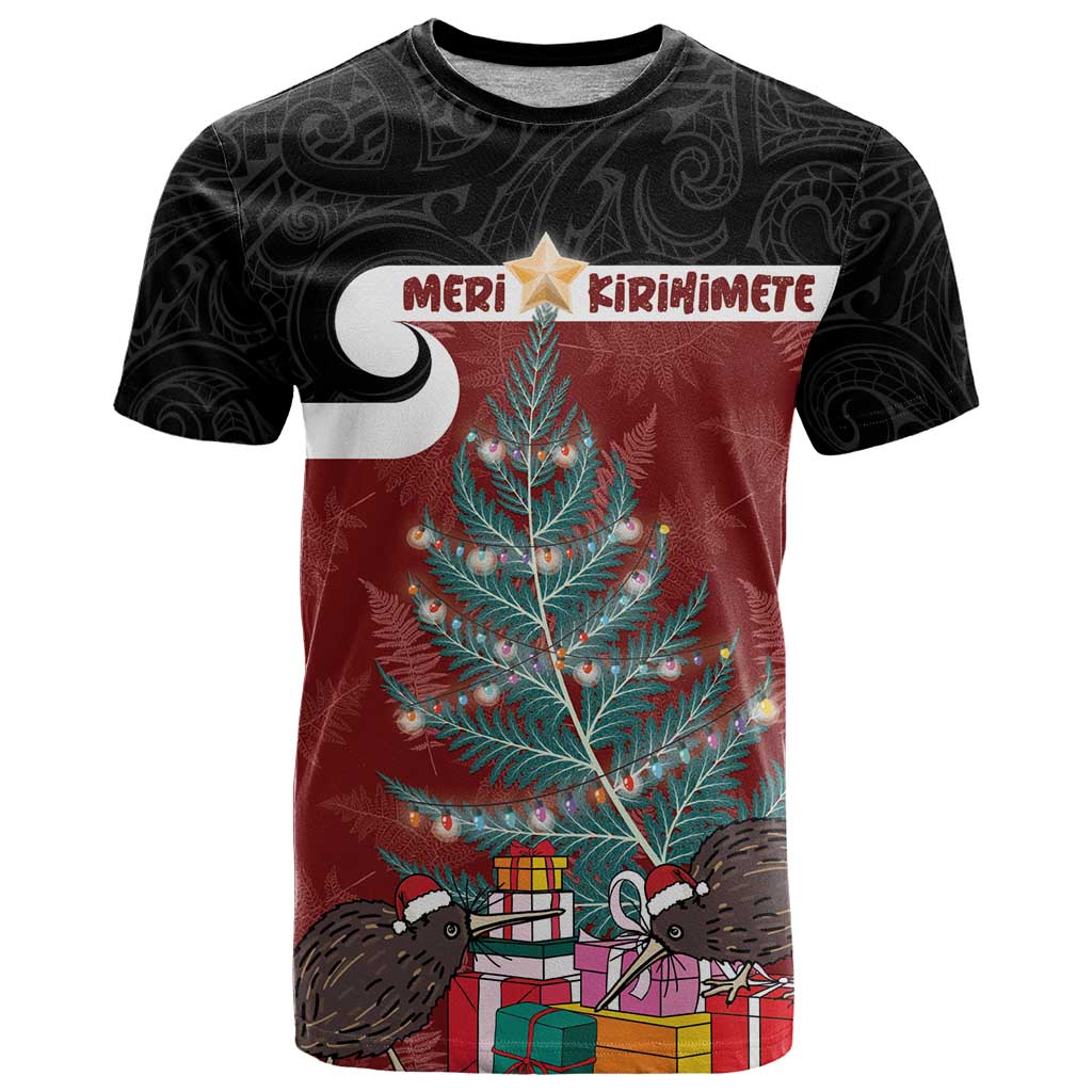 Personalised New Zealand Maori Christmas T Shirt Xmas Fern Mix Kowhawhai LT7 Black - Polynesian Pride