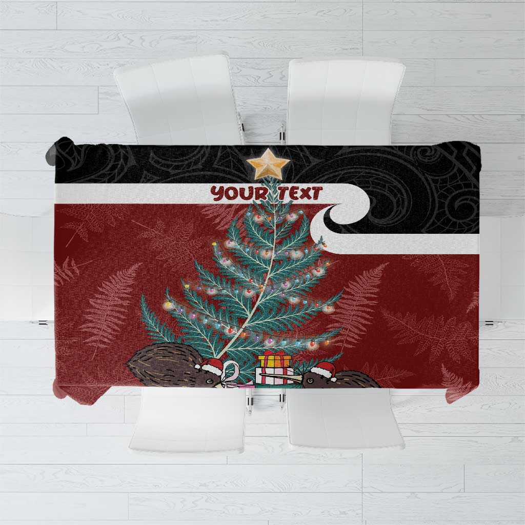 Personalised New Zealand Maori Christmas Tablecloth Xmas Fern Mix Kowhawhai LT7 Black - Polynesian Pride