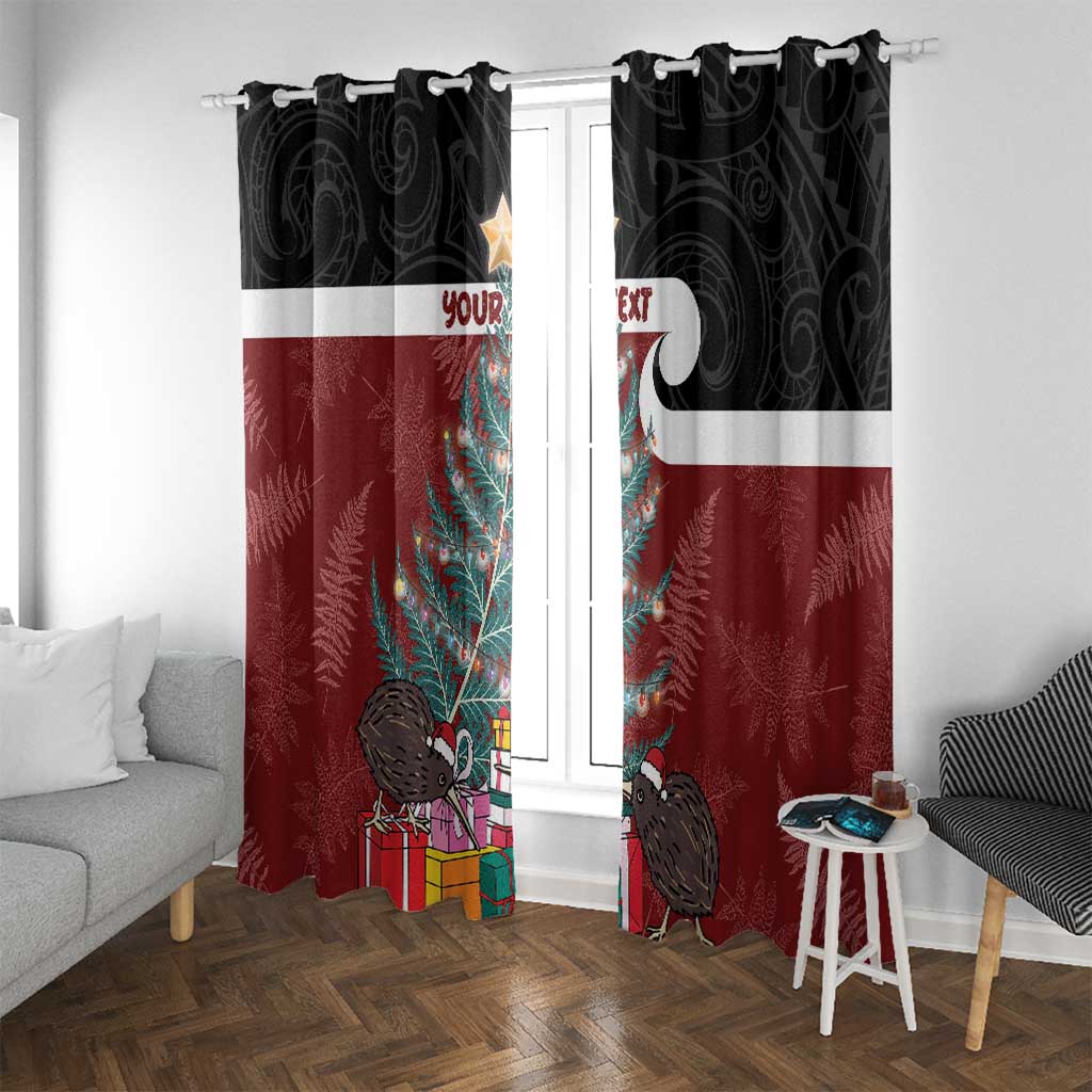Personalised New Zealand Maori Christmas Window Curtain Xmas Fern Mix Kowhawhai LT7 With Grommets Black - Polynesian Pride