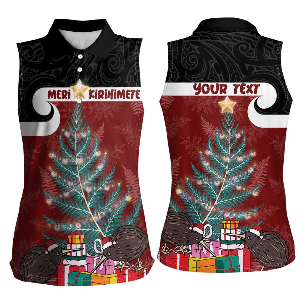 Personalised New Zealand Maori Christmas Women Sleeveless Polo Shirt Xmas Fern Mix Kowhawhai LT7 - Polynesian Pride