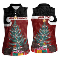 Personalised New Zealand Maori Christmas Women Sleeveless Polo Shirt Xmas Fern Mix Kowhawhai LT7 - Polynesian Pride