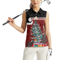 Personalised New Zealand Maori Christmas Women Sleeveless Polo Shirt Xmas Fern Mix Kowhawhai LT7 - Polynesian Pride