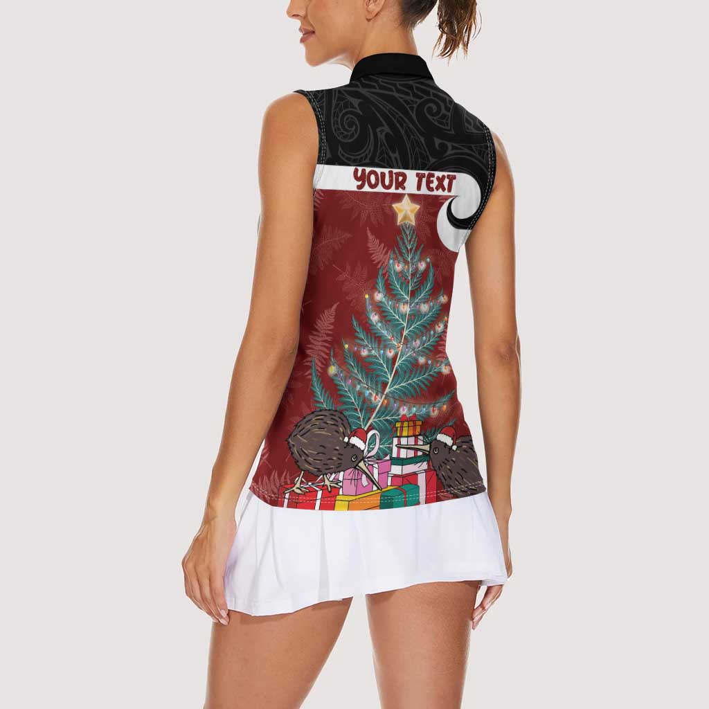 Personalised New Zealand Maori Christmas Women Sleeveless Polo Shirt Xmas Fern Mix Kowhawhai LT7 - Polynesian Pride