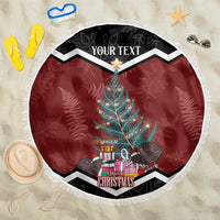Personalised New Zealand Christmas Beach Blanket Xmas Fern and Kiwi Birds LT7 One Size 150cm Black - Polynesian Pride