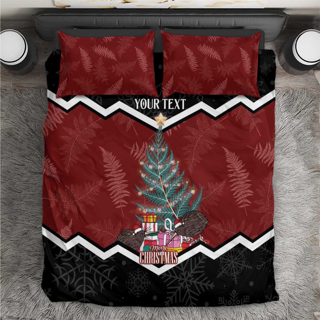 Personalised New Zealand Christmas Bedding Set Xmas Fern and Kiwi Birds LT7 Black - Polynesian Pride