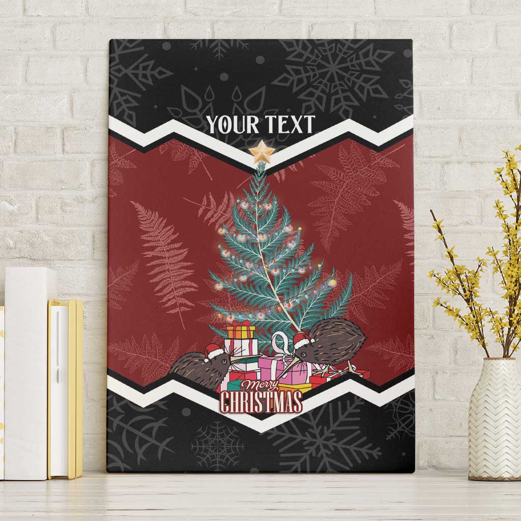 Personalised New Zealand Christmas Canvas Wall Art Xmas Fern and Kiwi Birds LT7 Without Frame Black - Polynesian Pride