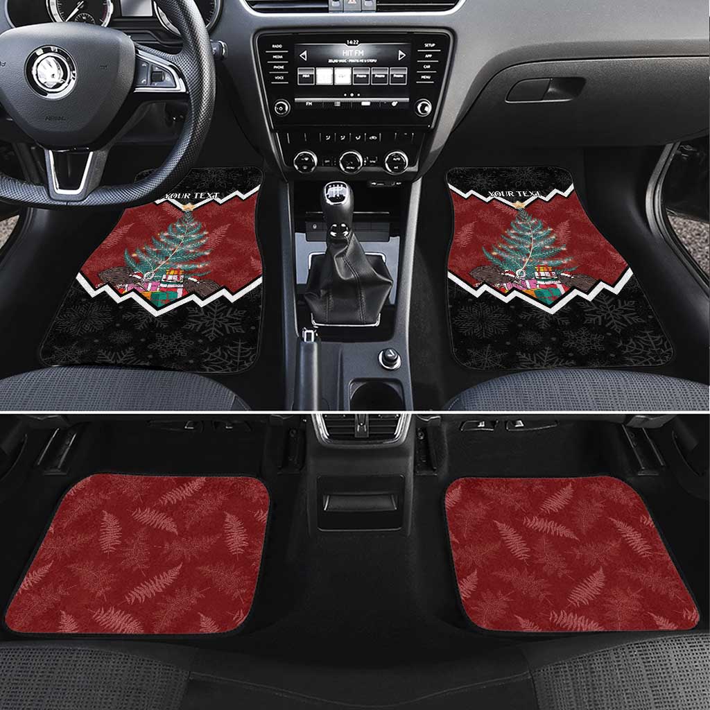 Personalised New Zealand Christmas Car Mats Xmas Fern and Kiwi Birds LT7 Set 4pcs Black - Polynesian Pride