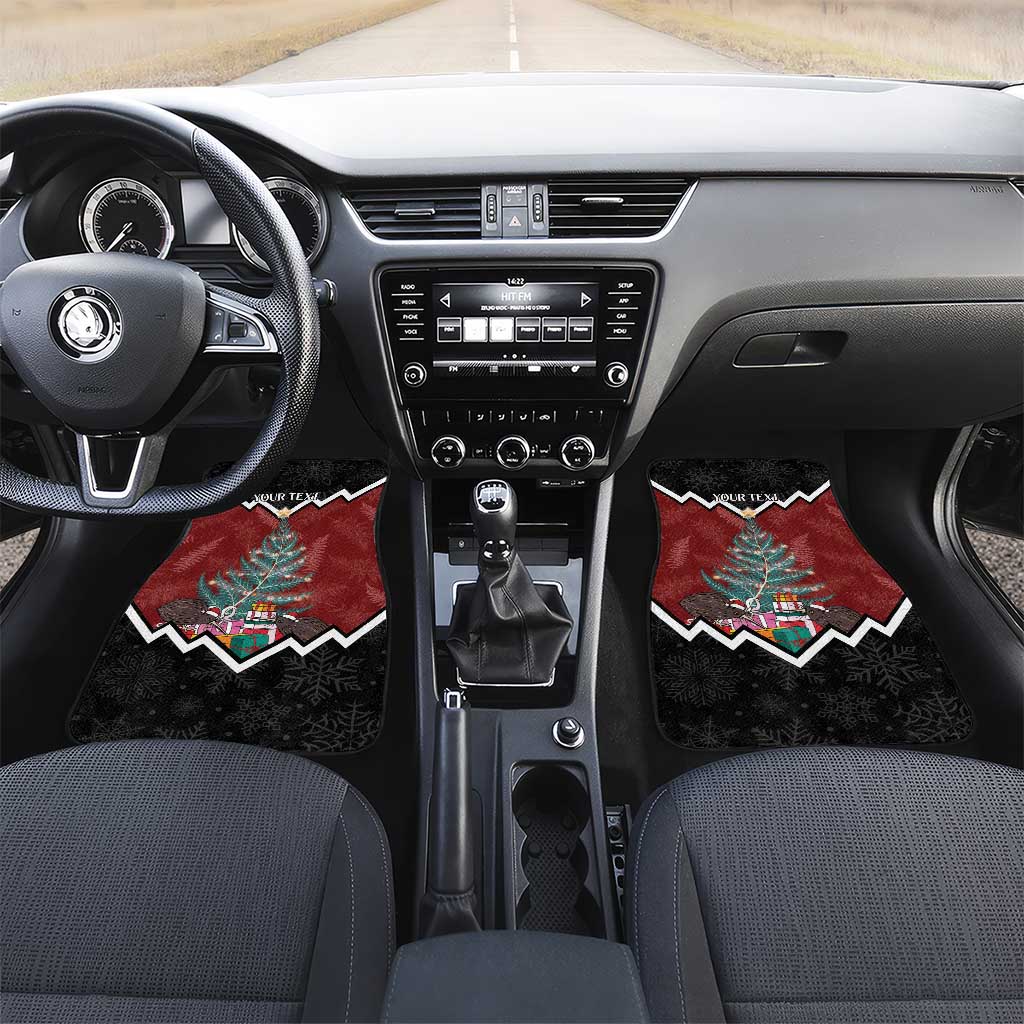 Personalised New Zealand Christmas Car Mats Xmas Fern and Kiwi Birds LT7 Set 2pcs - Front Black - Polynesian Pride