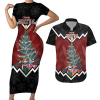 Personalised New Zealand Christmas Couples Matching Short Sleeve Bodycon Dress and Hawaiian Shirt Xmas Fern and Kiwi Birds LT7 Black - Polynesian Pride