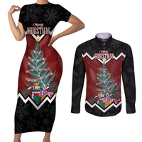 Personalised New Zealand Christmas Couples Matching Short Sleeve Bodycon Dress and Long Sleeve Button Shirt Xmas Fern and Kiwi Birds LT7 Black - Polynesian Pride