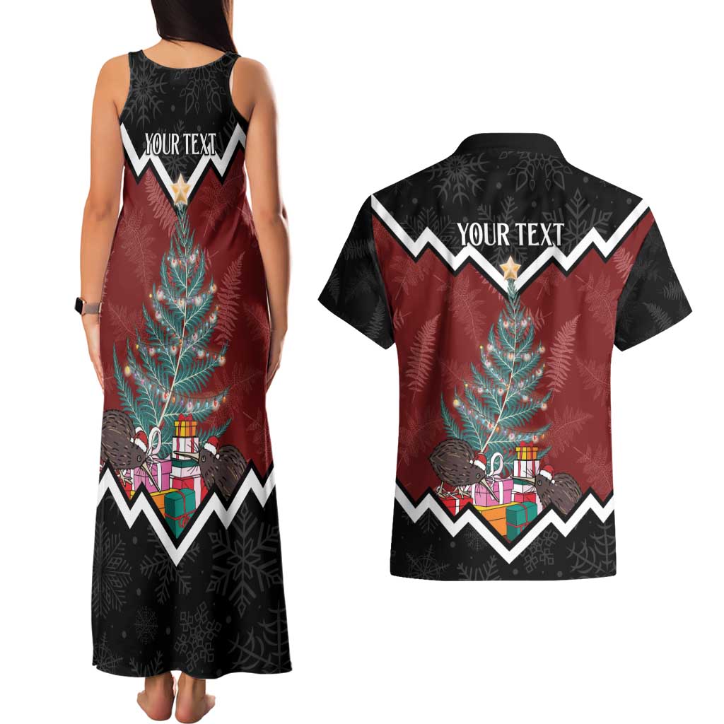 Personalised New Zealand Christmas Couples Matching Tank Maxi Dress and Hawaiian Shirt Xmas Fern and Kiwi Birds LT7 - Polynesian Pride