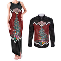Personalised New Zealand Christmas Couples Matching Tank Maxi Dress and Long Sleeve Button Shirt Xmas Fern and Kiwi Birds LT7 Black - Polynesian Pride