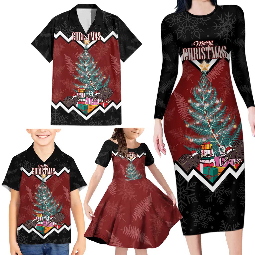 Personalised New Zealand Christmas Family Matching Long Sleeve Bodycon Dress and Hawaiian Shirt Xmas Fern and Kiwi Birds LT7 - Polynesian Pride