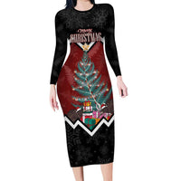 Personalised New Zealand Christmas Family Matching Long Sleeve Bodycon Dress and Hawaiian Shirt Xmas Fern and Kiwi Birds LT7 Mom's Dress Black - Polynesian Pride