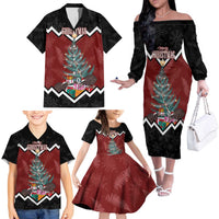Personalised New Zealand Christmas Family Matching Off The Shoulder Long Sleeve Dress and Hawaiian Shirt Xmas Fern and Kiwi Birds LT7 - Polynesian Pride