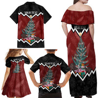 Personalised New Zealand Christmas Family Matching Off Shoulder Maxi Dress and Hawaiian Shirt Xmas Fern and Kiwi Birds LT7 - Polynesian Pride