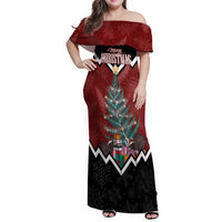 Personalised New Zealand Christmas Family Matching Off Shoulder Maxi Dress and Hawaiian Shirt Xmas Fern and Kiwi Birds LT7 Mom's Dress Black - Polynesian Pride