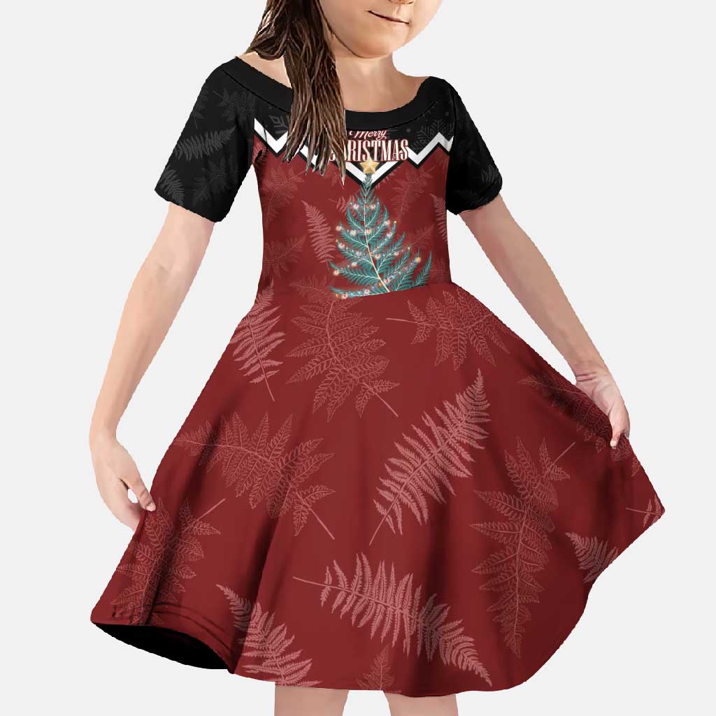 Personalised New Zealand Christmas Family Matching Short Sleeve Bodycon Dress and Hawaiian Shirt Xmas Fern and Kiwi Birds LT7 Daughter's Dress Black - Polynesian Pride