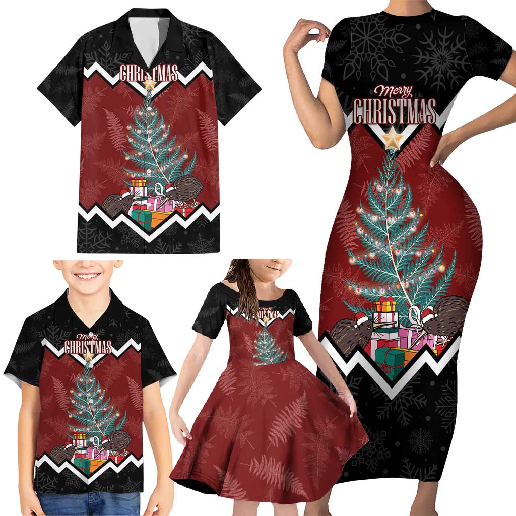 Personalised New Zealand Christmas Family Matching Short Sleeve Bodycon Dress and Hawaiian Shirt Xmas Fern and Kiwi Birds LT7 - Polynesian Pride