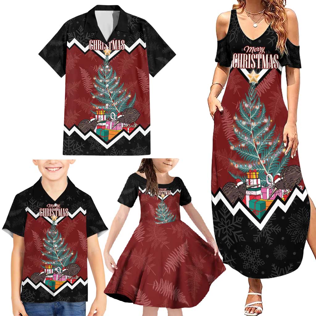Personalised New Zealand Christmas Family Matching Summer Maxi Dress and Hawaiian Shirt Xmas Fern and Kiwi Birds LT7 - Polynesian Pride